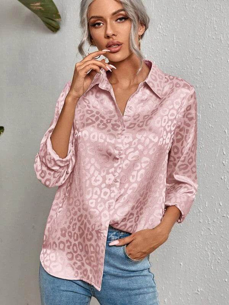 Satin Leopard Print Button down Shirt