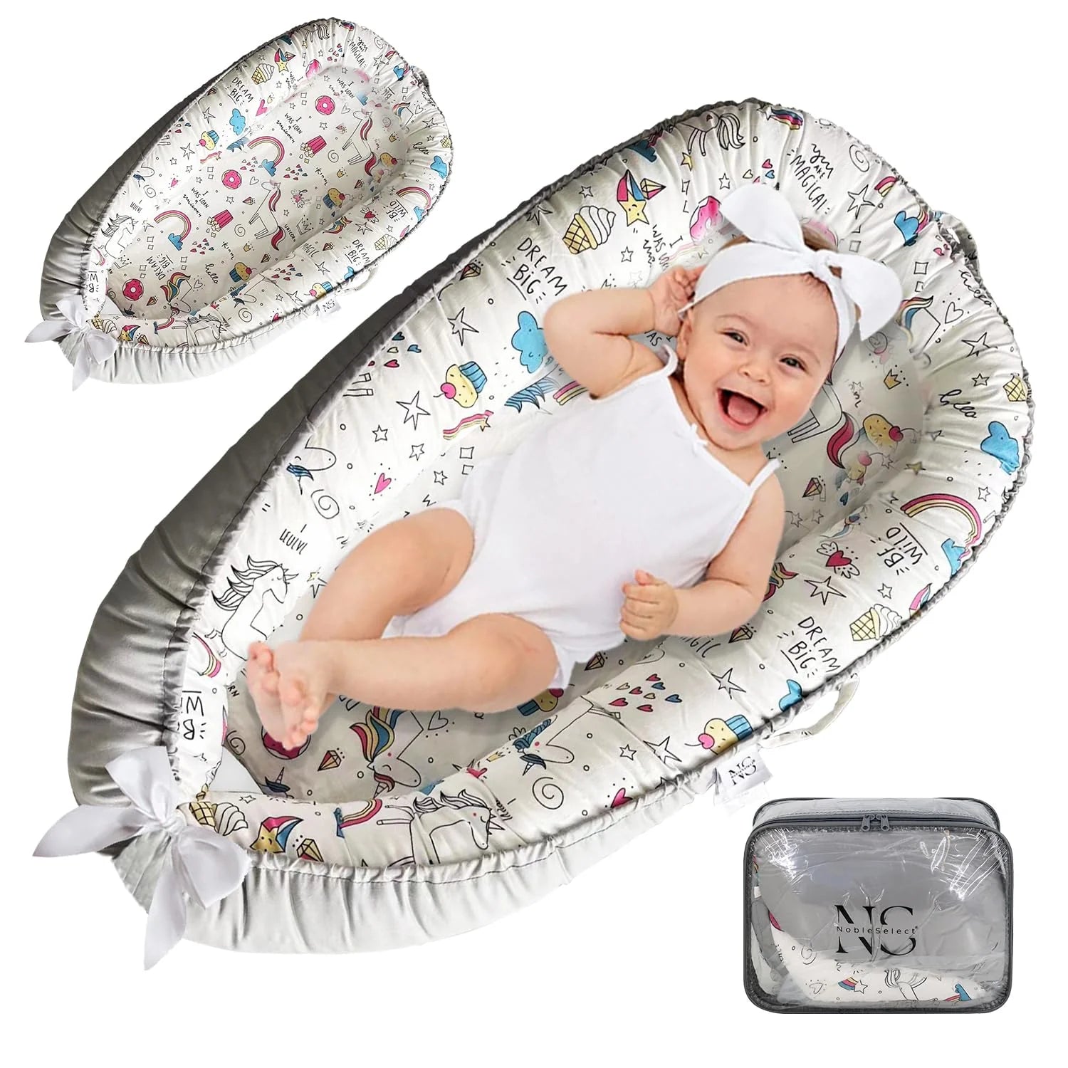 Baby Lounger - Baby Lounger for Newborn 0-24 Months – 100% Cotton Breathable & Soft Infant Nest for Tummy Time & Play, Portable Baby Floor Seat for Travel – Newborn Essentials Gift