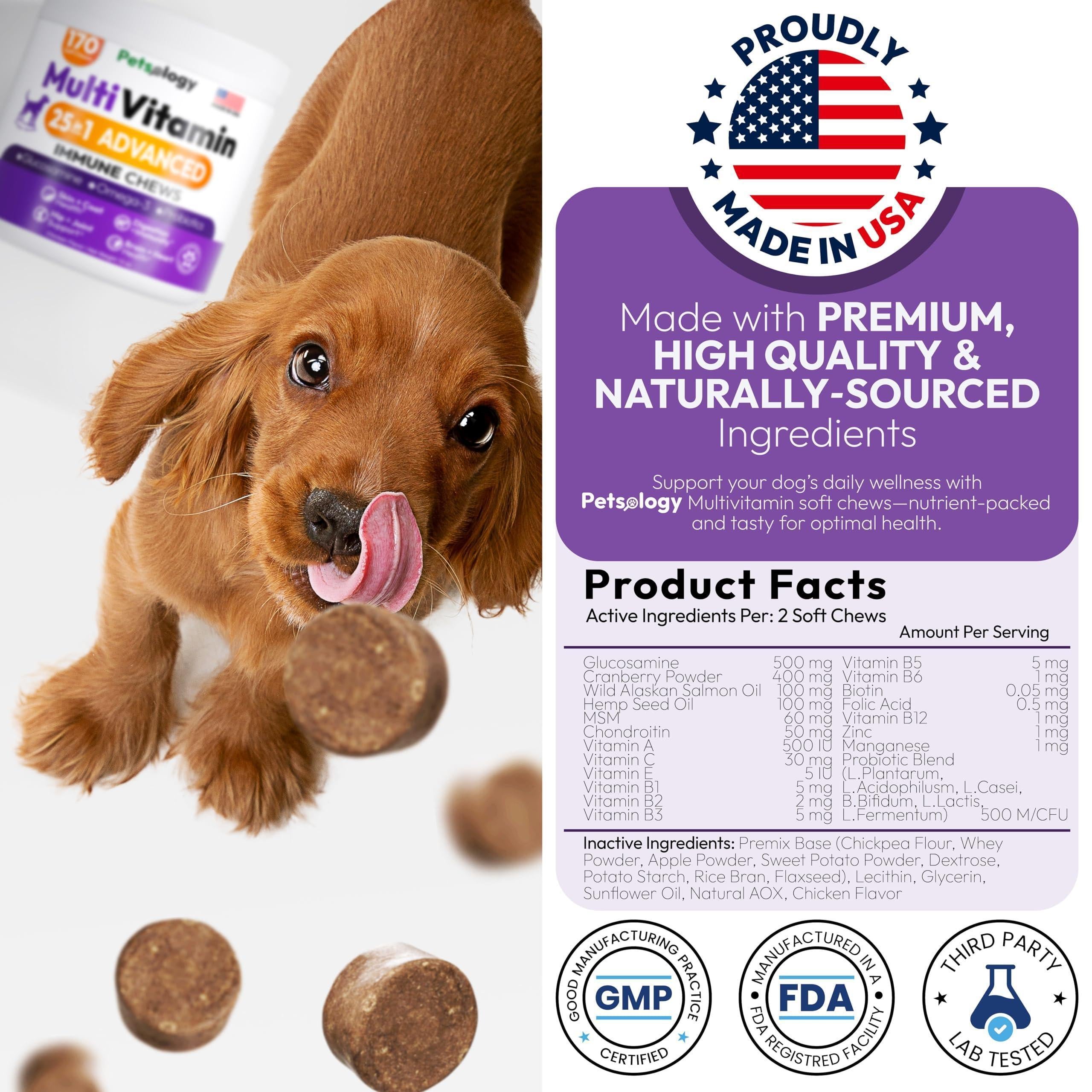 Dog Multivitamin Chewable Vitamins Supplements with Glucosamine 170 Chews Hip