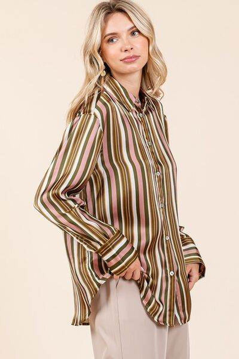 Mittoshop Striped Button down Satin Shirt