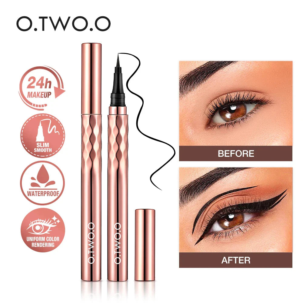 O.TWO.O Eyeliner Pencil Liquid Eye Liner Waterproof Smudge Proof Quick Drying 12 Hour Wear Ultra Fine Black Eyeliner for Arrows