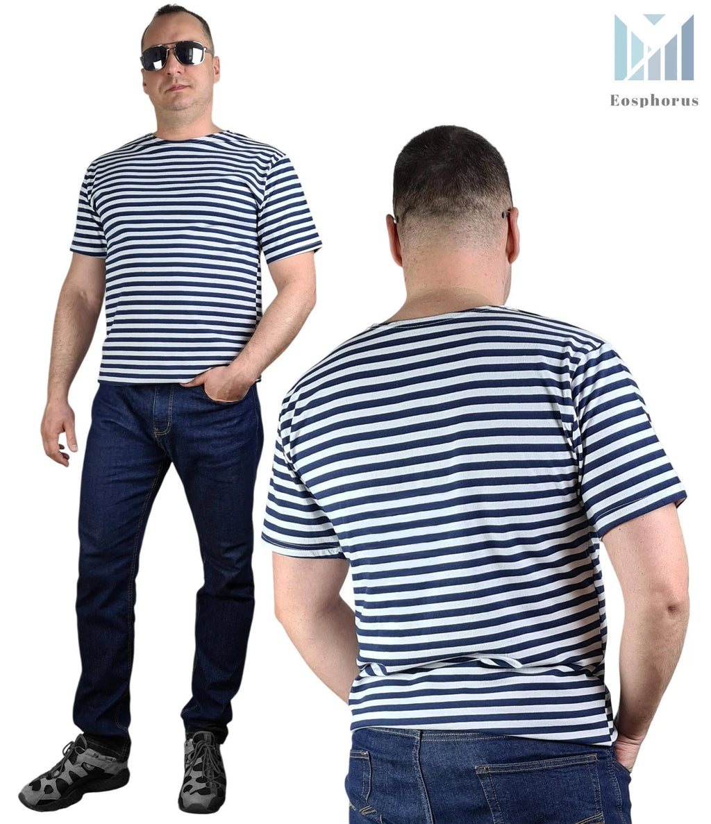 Dark Blue Sailor Tshirt Striped Short Sleeved Telnyashka Тельняшка (L)