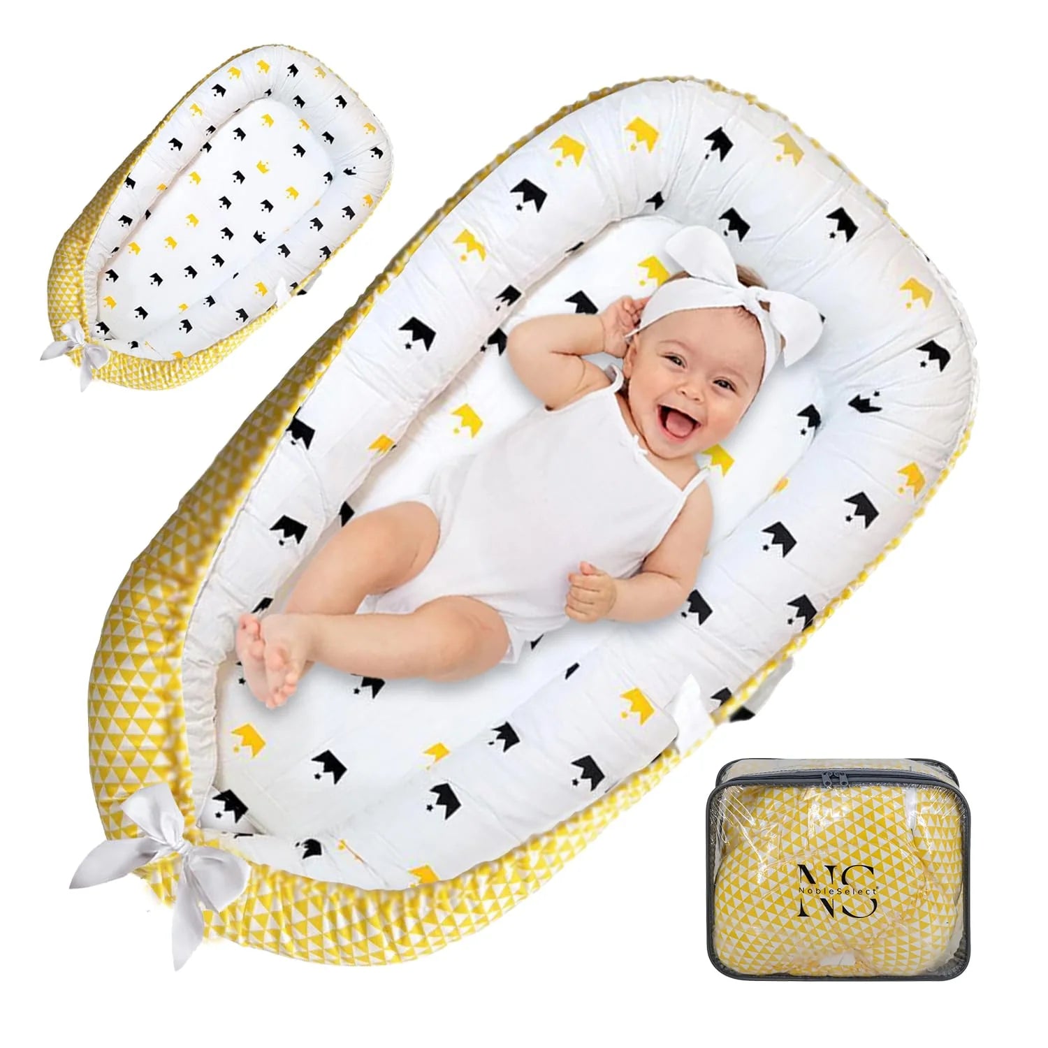 Baby Lounger - Baby Lounger for Newborn 0-24 Months – 100% Cotton Breathable & Soft Infant Nest for Tummy Time & Play, Portable Baby Floor Seat for Travel – Newborn Essentials Gift