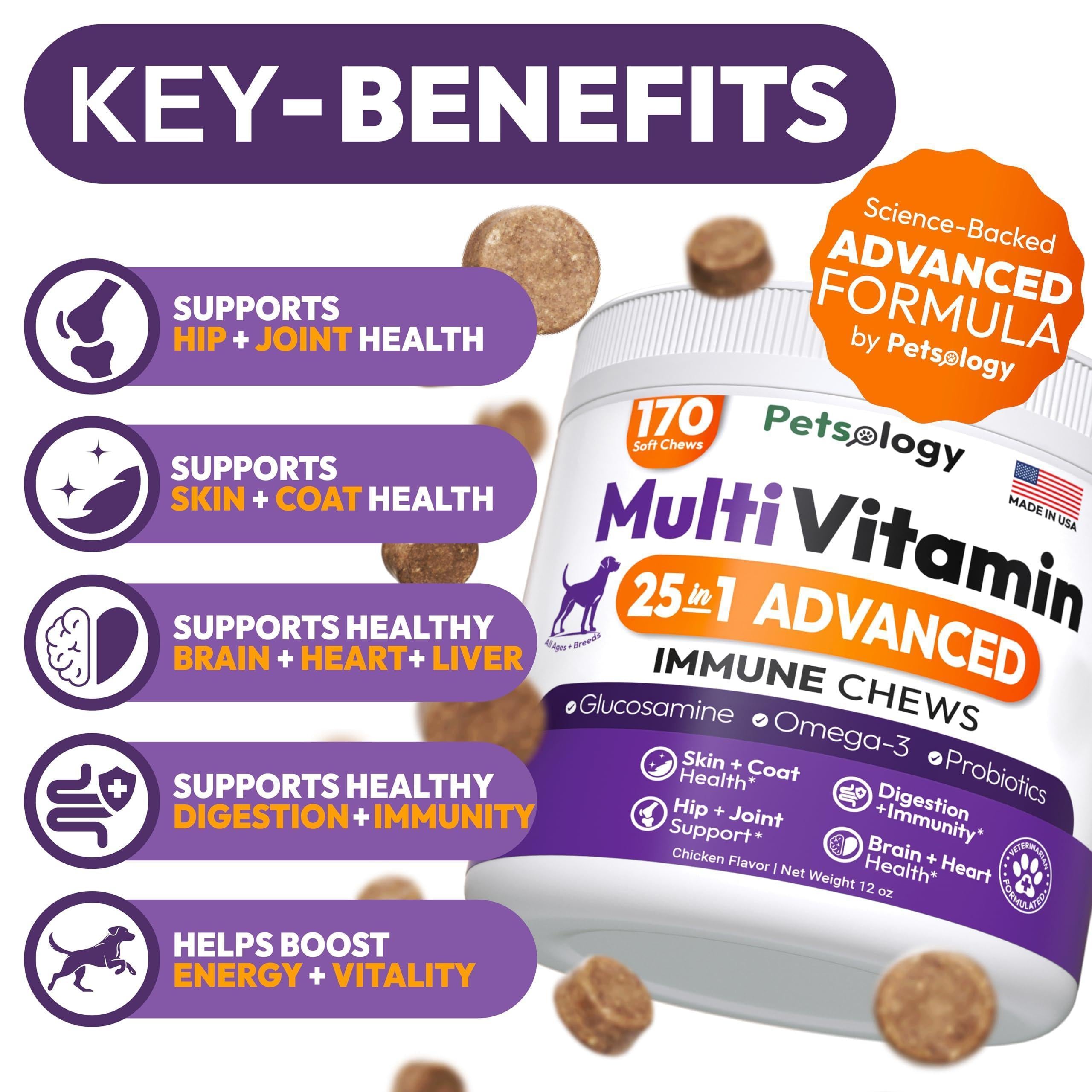 Dog Multivitamin Chewable Vitamins Supplements with Glucosamine 170 Chews Hip