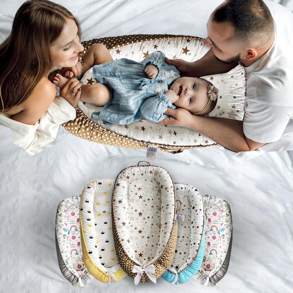 Baby Lounger - Baby Lounger for Newborn 0-24 Months – 100% Cotton Breathable & Soft Infant Nest for Tummy Time & Play, Portable Baby Floor Seat for Travel – Newborn Essentials Gift