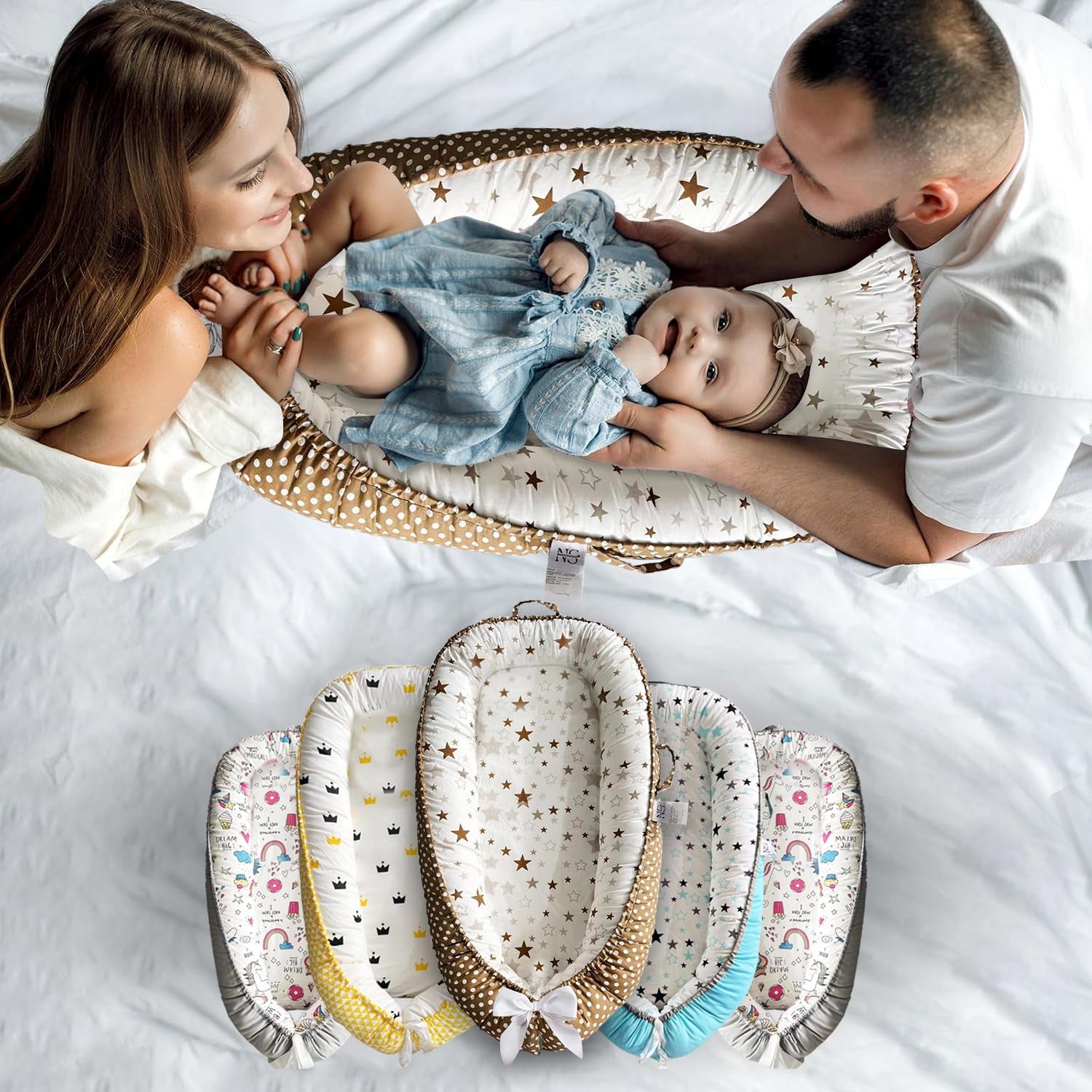 Baby Lounger - Baby Lounger for Newborn 0-24 Months – 100% Cotton Breathable & Soft Infant Nest for Tummy Time & Play, Portable Baby Floor Seat for Travel – Newborn Essentials Gift