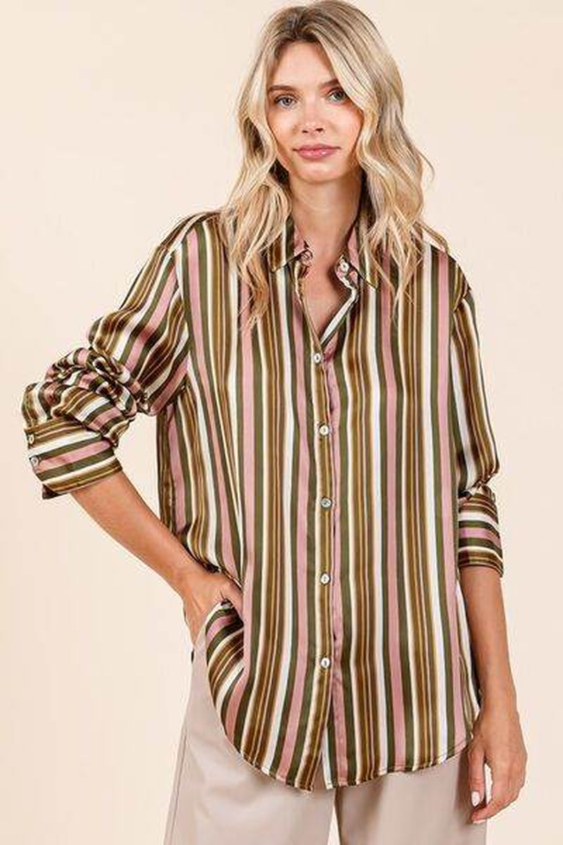 Mittoshop Striped Button down Satin Shirt
