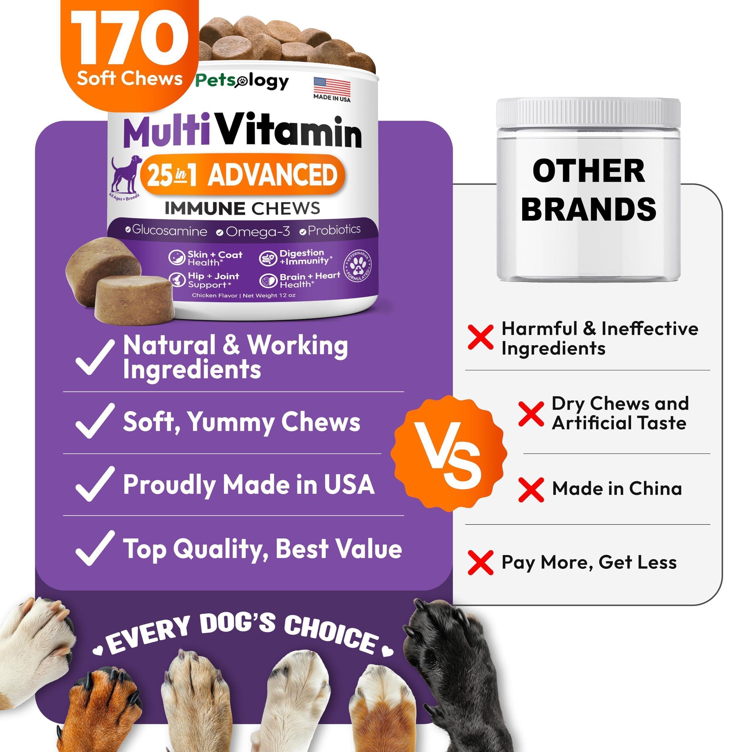 Dog Multivitamin Chewable Vitamins Supplements with Glucosamine 170 Chews Hip